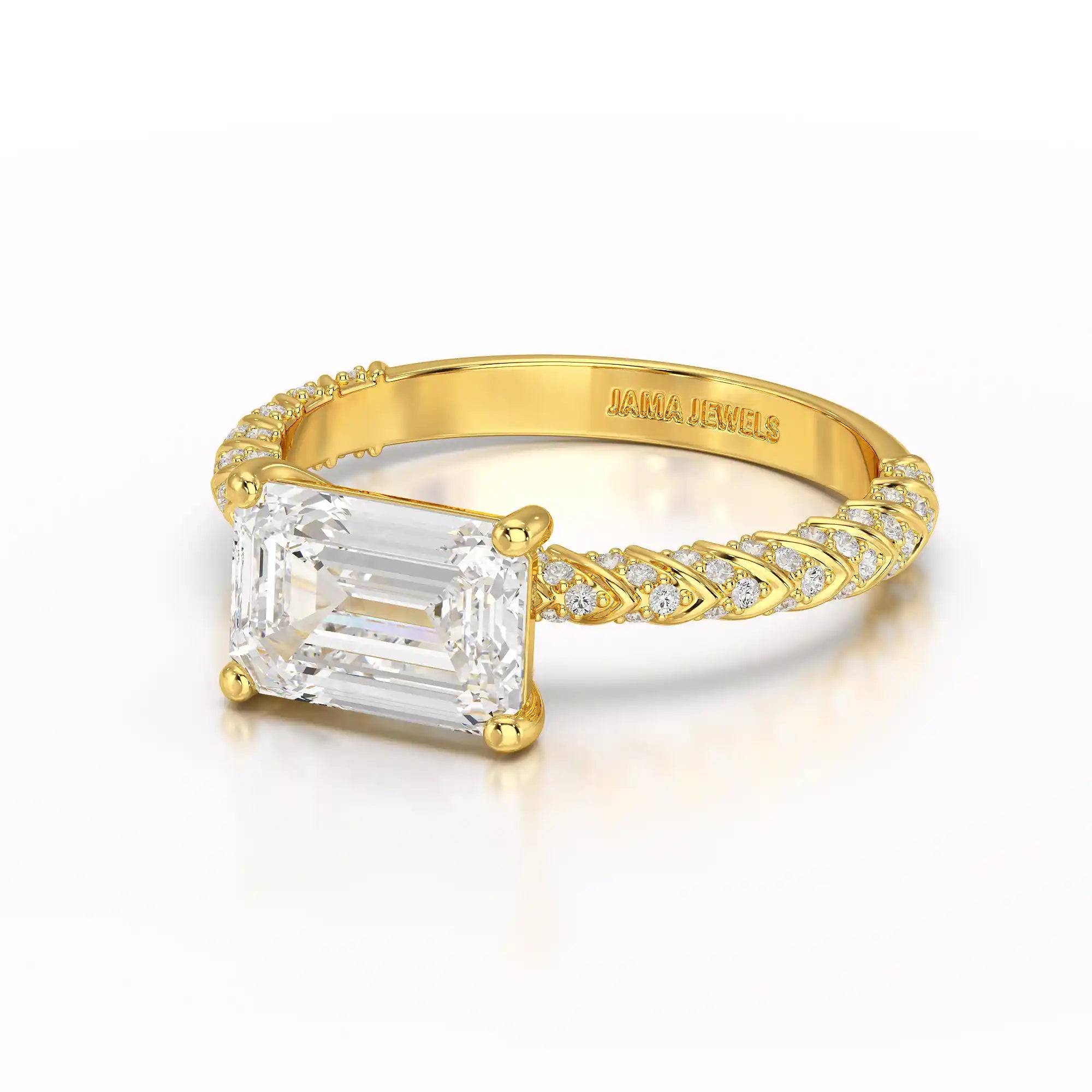 2.40 CT Straight Emerald Cut Lab Diamond Ring
