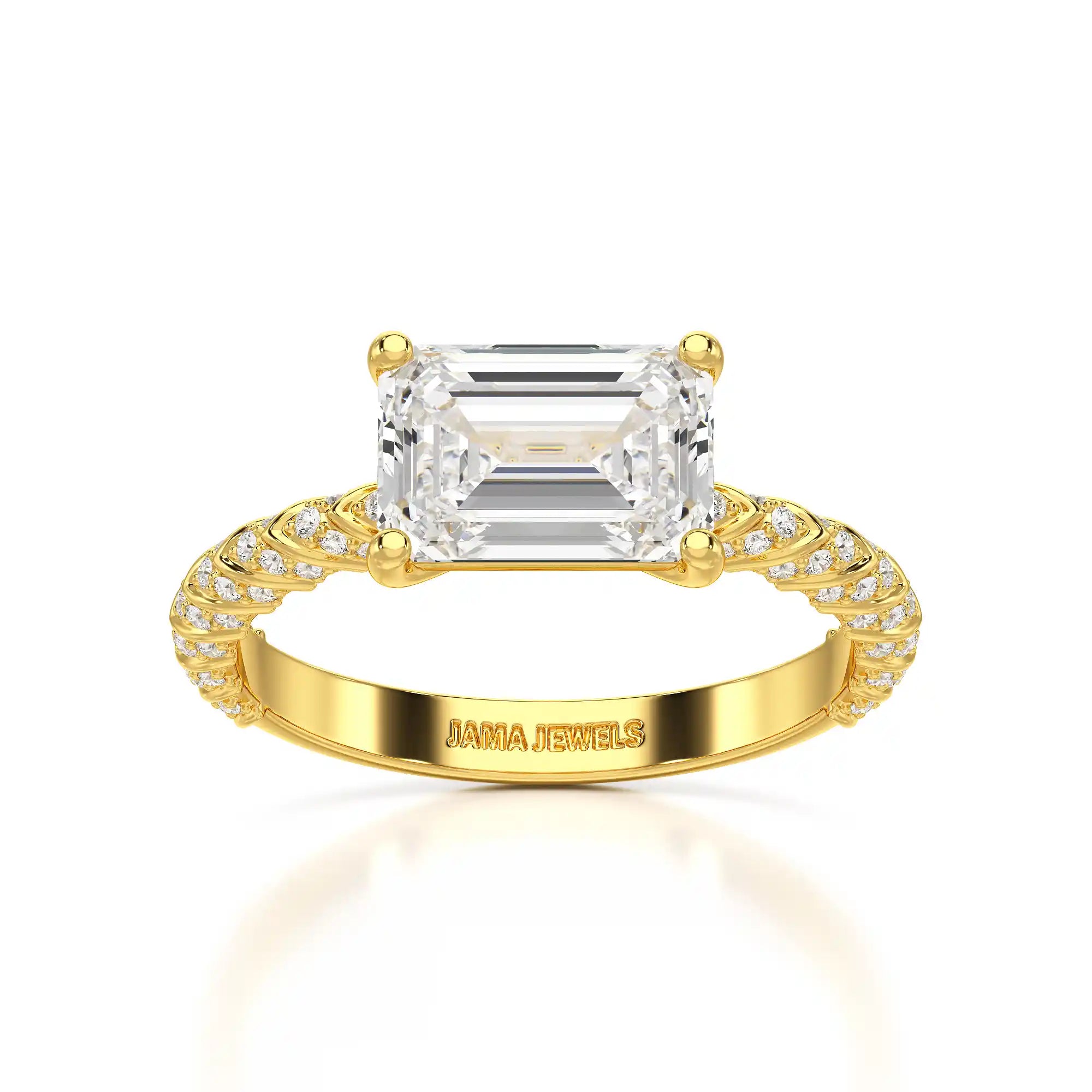 2.40 CT Straight Emerald Cut Lab Diamond Ring