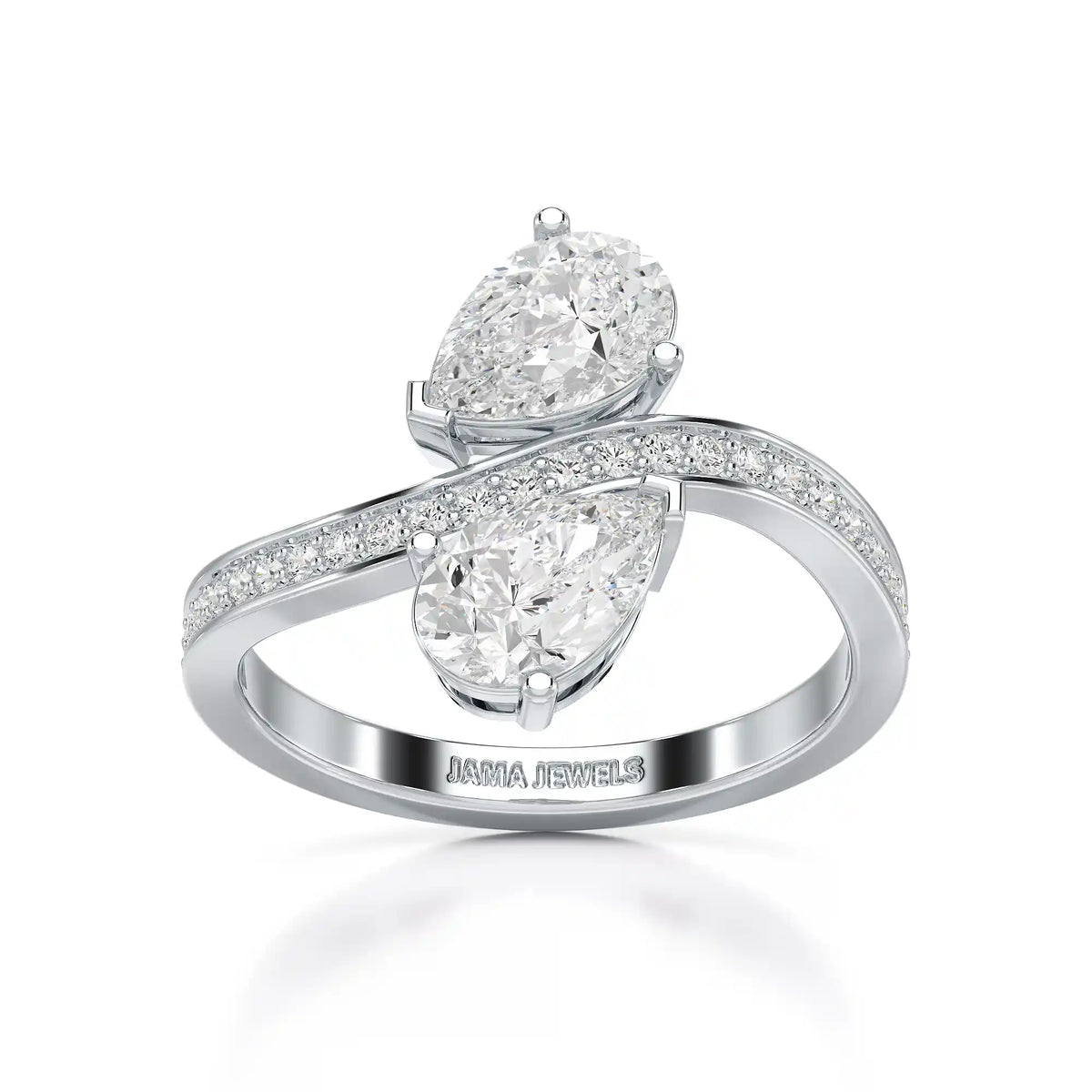 1.55 CT Two Stone Pear Cut Ring with Round Cut Side Diamonds