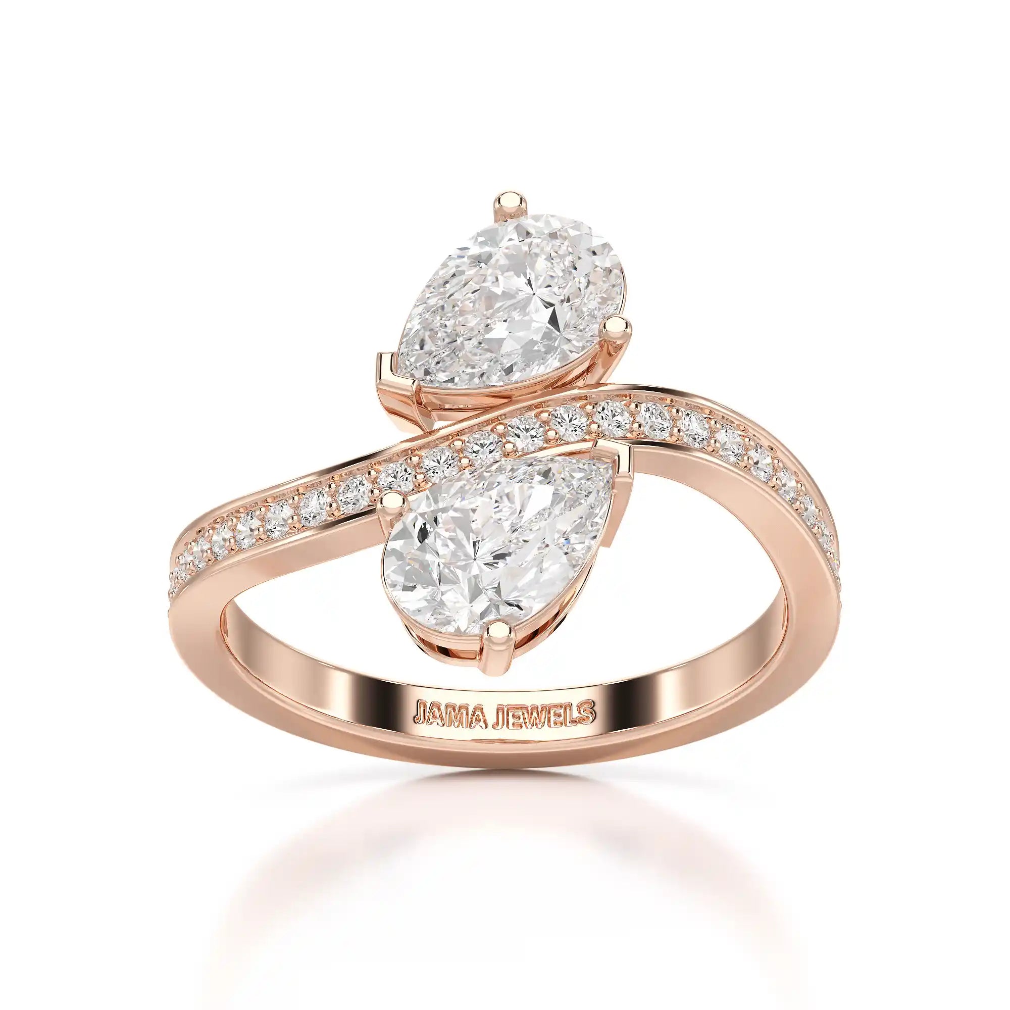 1.55 CT Two Stone Pear Cut Ring with Round Cut Side Diamonds