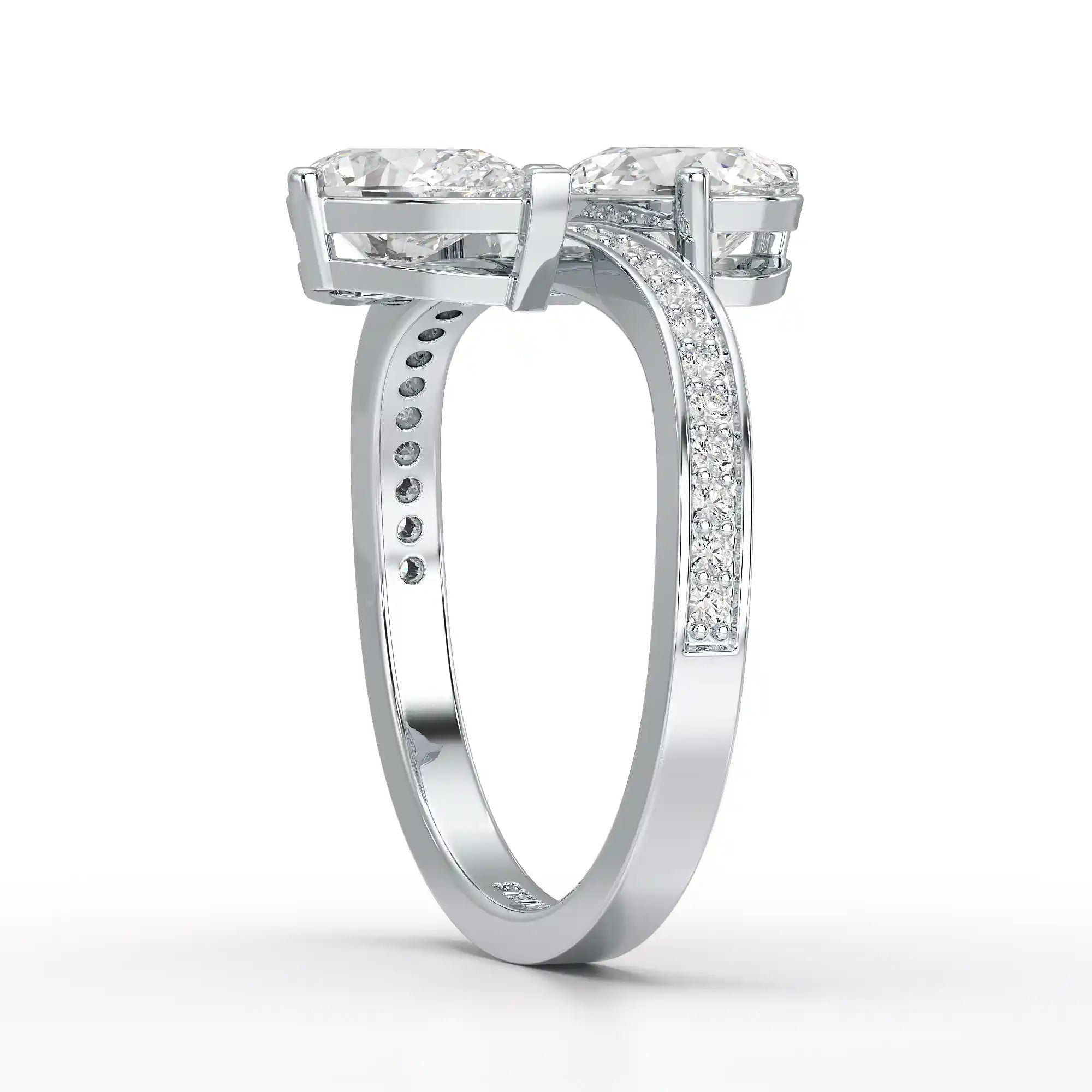 1.55 CT Two Stone Pear Cut Ring with Round Cut Side Diamonds