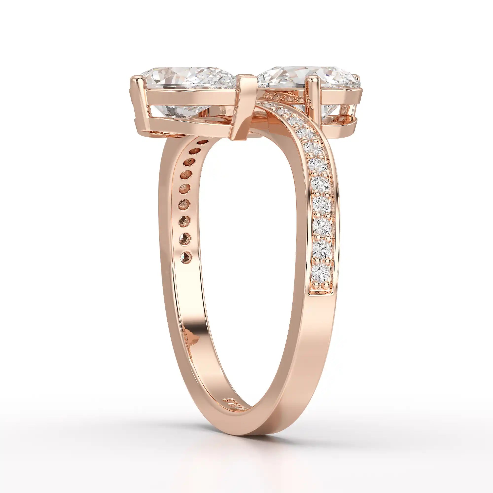 1.55 CT Two Stone Pear Cut Ring with Round Cut Side Diamonds