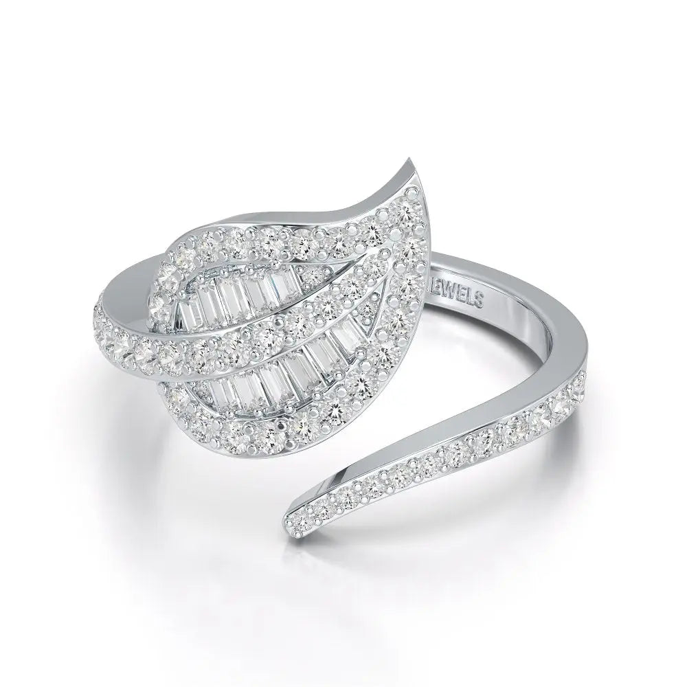 0.70 CT Baguette Cut Diamond Open Leaf Ring Jama Jewels