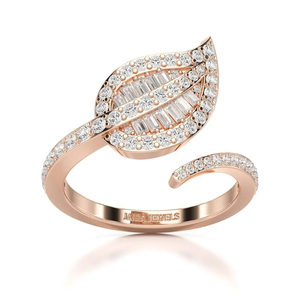 0.70 CT Baguette Cut Diamond Open Leaf Ring Jama Jewels