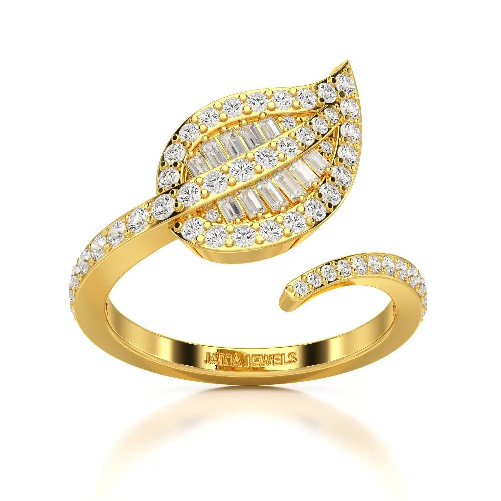 0.70 CT Baguette Cut Diamond Open Leaf Ring Jama Jewels