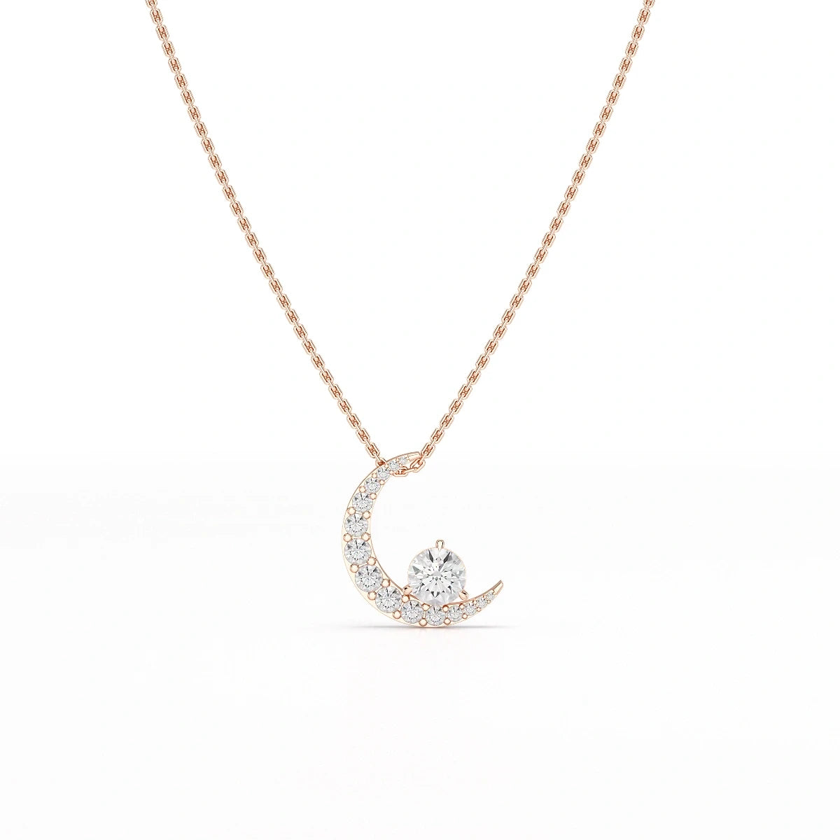 1.7 CT Lab Diamond Moon Shaped Round Chain Pendant