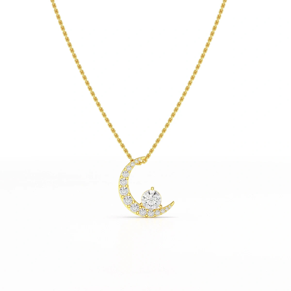 1.7 CT Lab Diamond Moon Shaped Round Chain Pendant