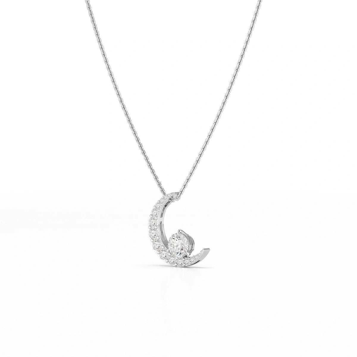1.7 CT Lab Diamond Moon Shaped Round Chain Pendant