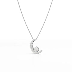 1.7 CT Lab Diamond Moon Shaped Round Chain Pendant