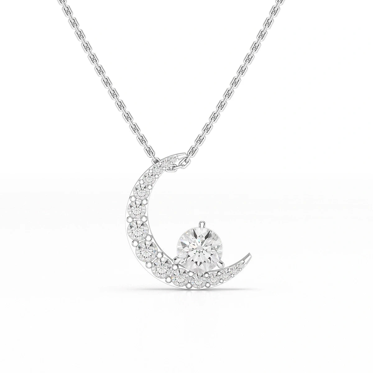 1.7 CT Lab Diamond Moon Shaped Round Chain Pendant