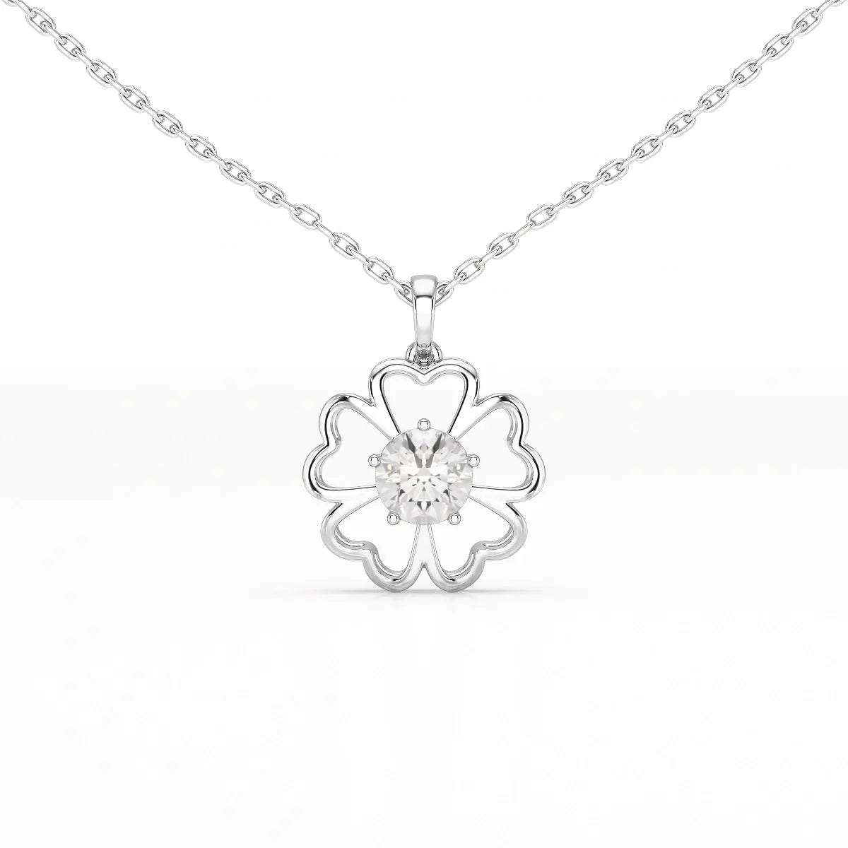 0.65 CT Heart Shape Pave Setting Chain Pendant With Round Cut Lab Diamonds