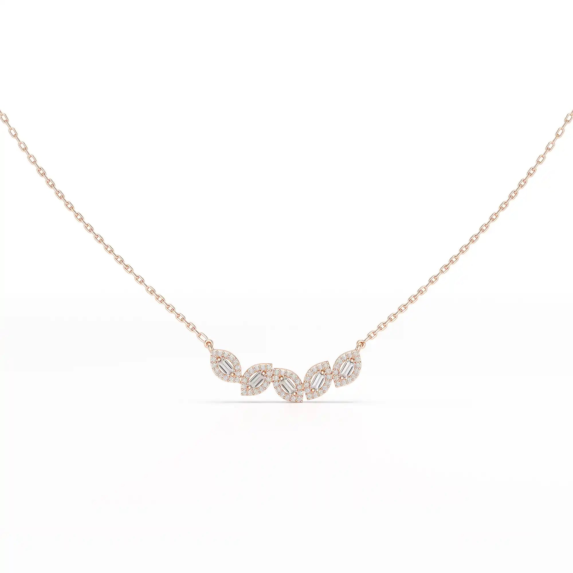 0.45 CT Baguette & Round Cut Diamond Chain Pendant