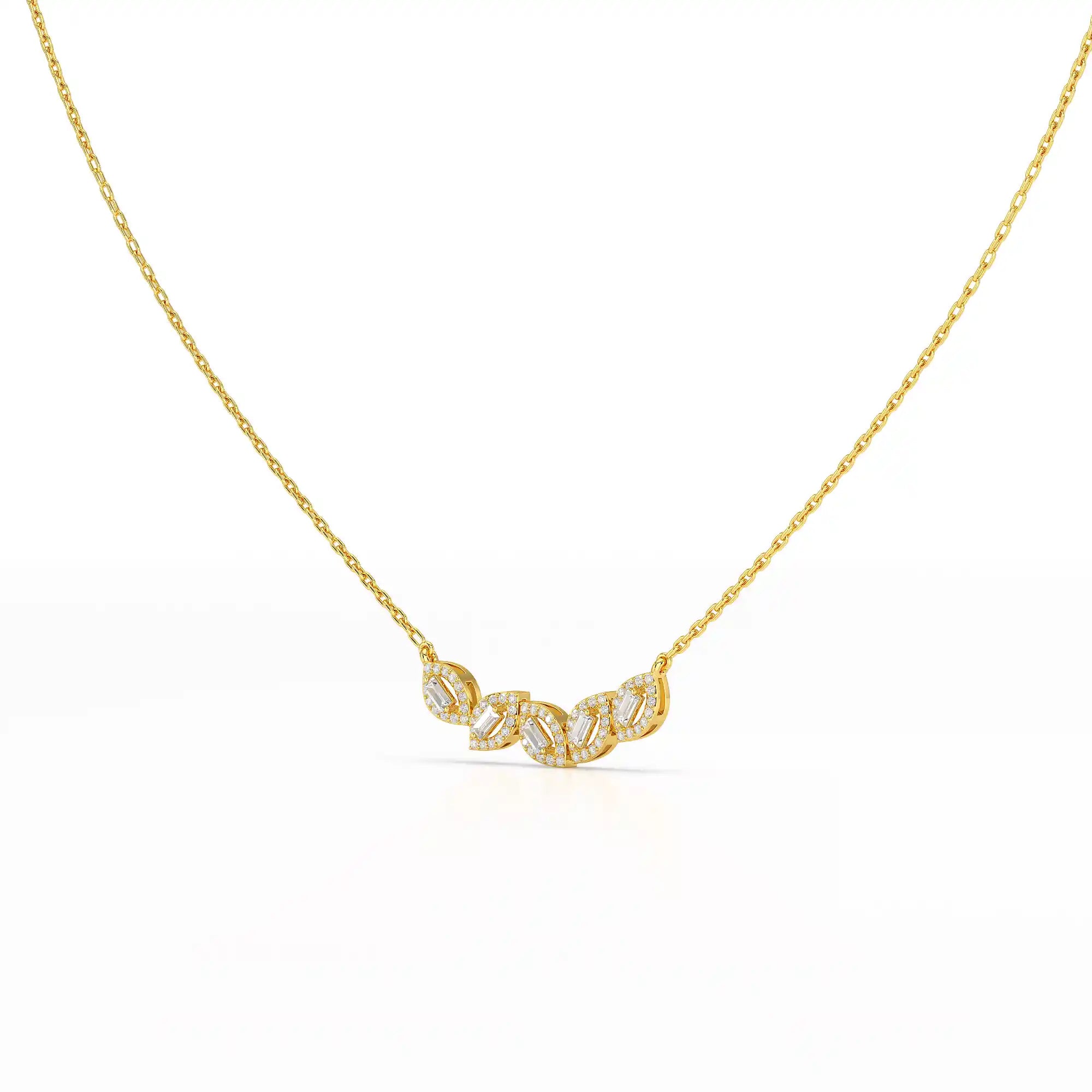 0.45 CT Baguette & Round Cut Diamond Chain Pendant