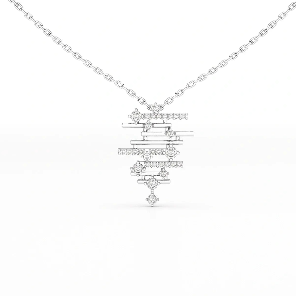 0.35 CT Lines Lab Diamond Chain Pendant with Round Cut Diamonds