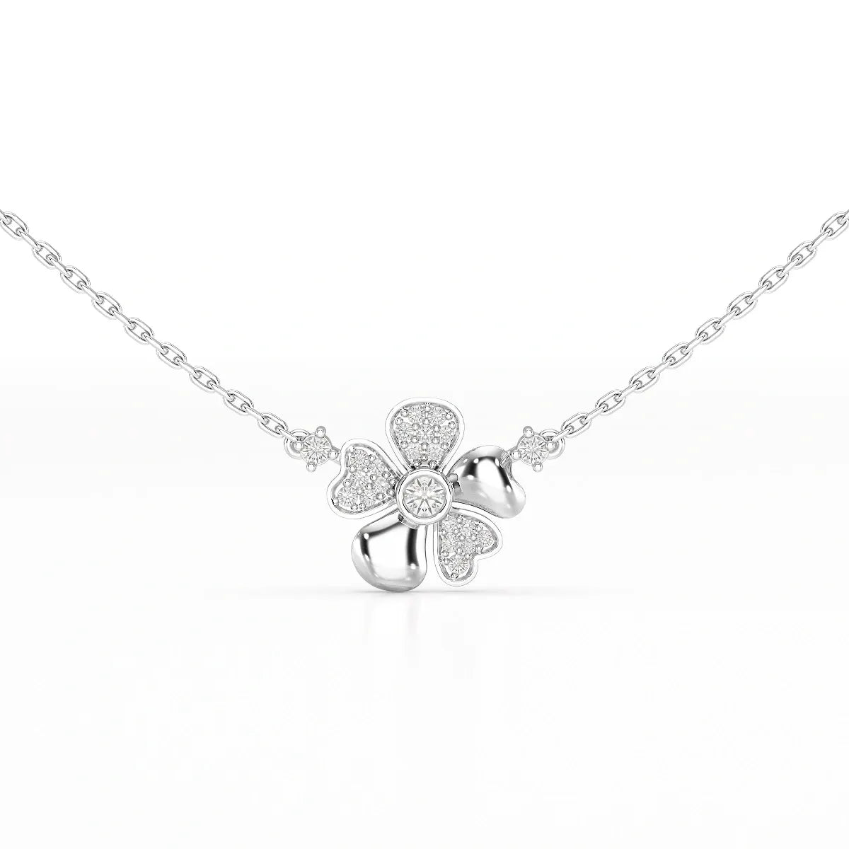0.20 CT Flower Shape Lab Diamond Chain Pendant with Round Diamonds