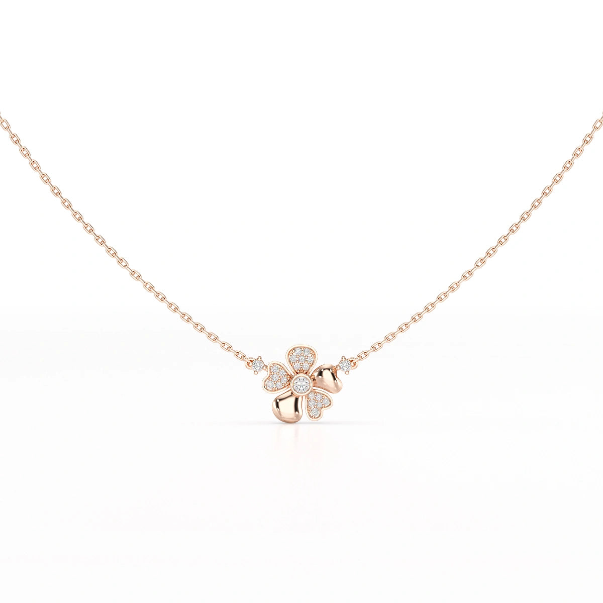 0.20 CT Flower Shape Lab Diamond Chain Pendant with Round Diamonds