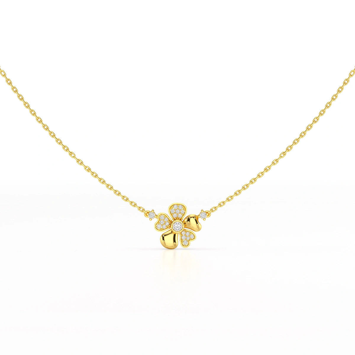 0.20 CT Flower Shape Lab Diamond Chain Pendant with Round Diamonds