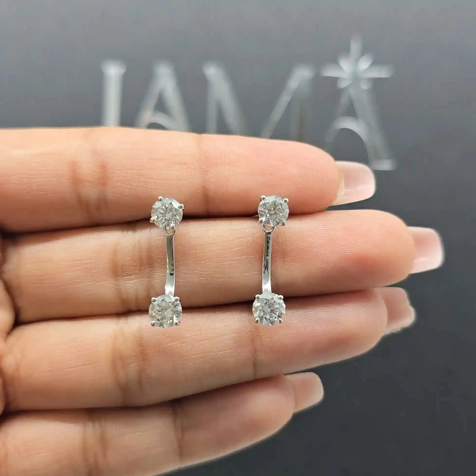 2 CT Two Way Drop Earring with Round Diamonds (Ready for Delivery) Jama Jewels