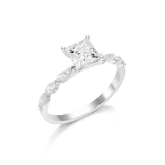 1.3 CT Princess Cut Lab Diamond Ring with Marquise cut Side Diamonds