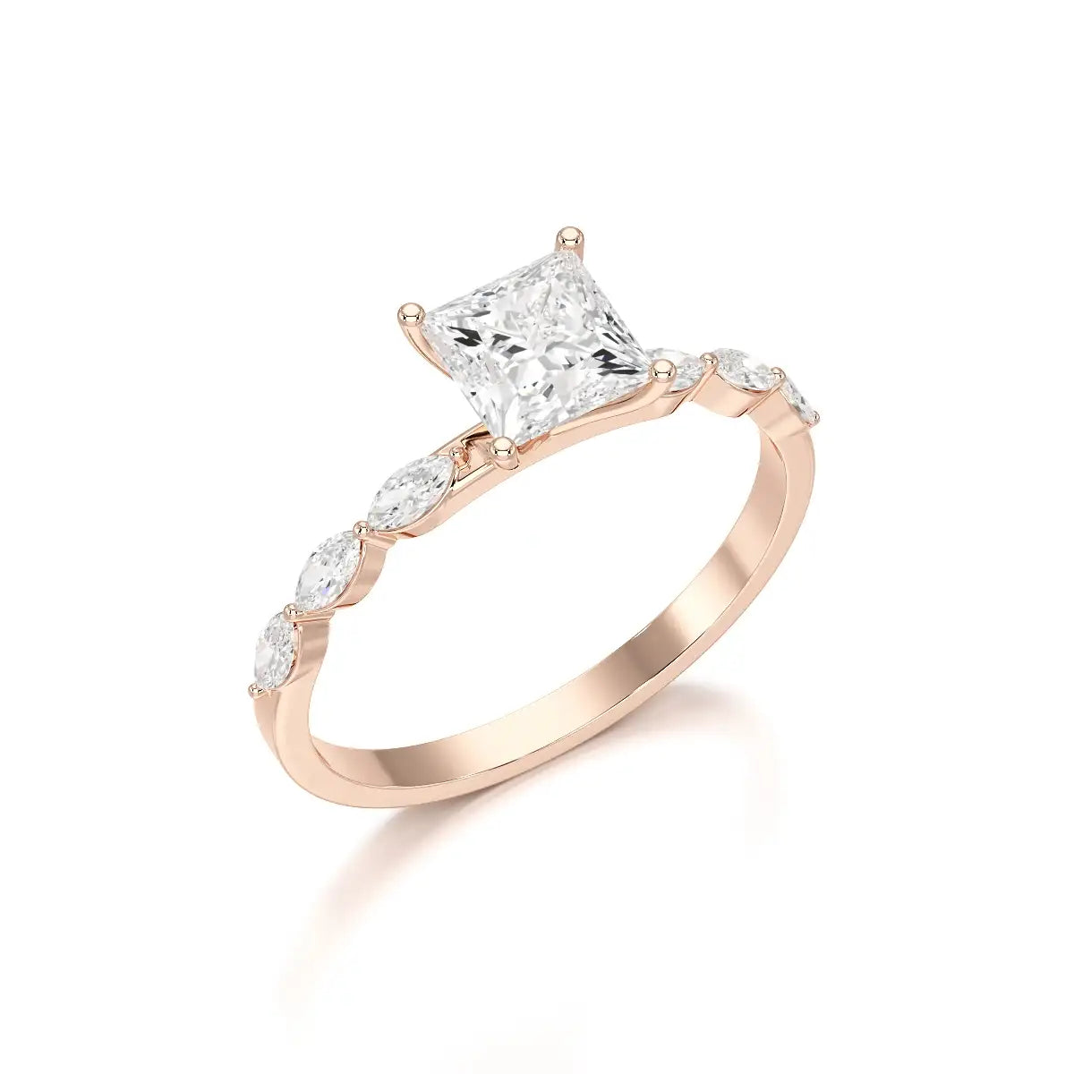 1.3 CT Princess Cut Lab Diamond Ring with Marquise cut Side Diamonds