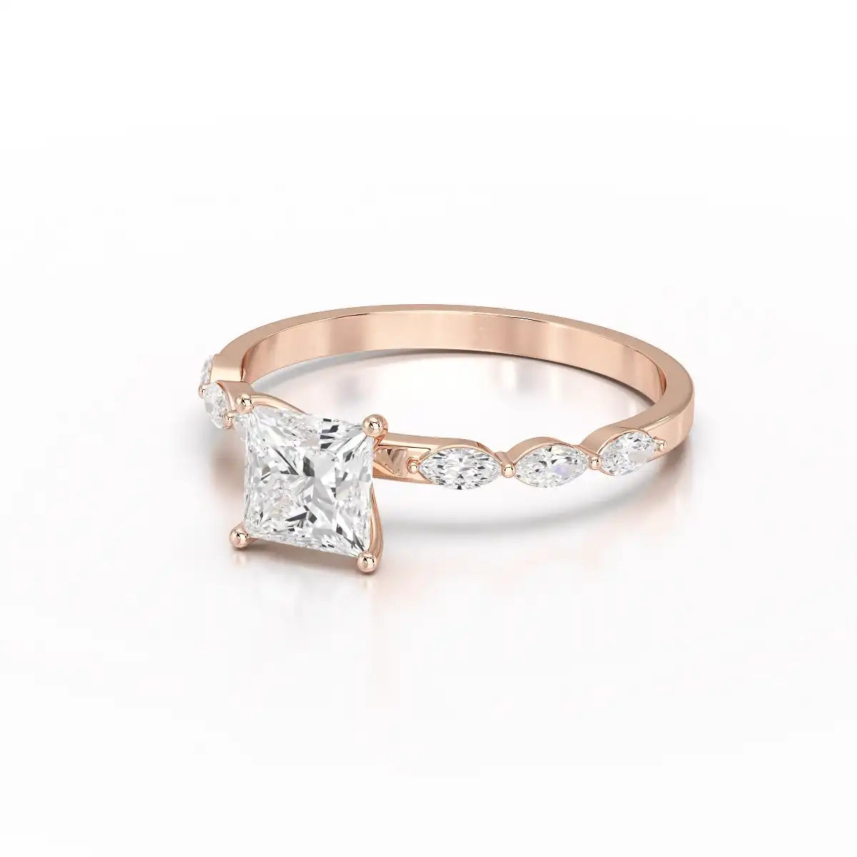 1.3 CT Princess Cut Lab Diamond Ring with Marquise cut Side Diamonds