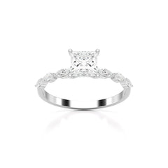 1.3 CT Princess Cut Lab Diamond Ring with Marquise cut Side Diamonds