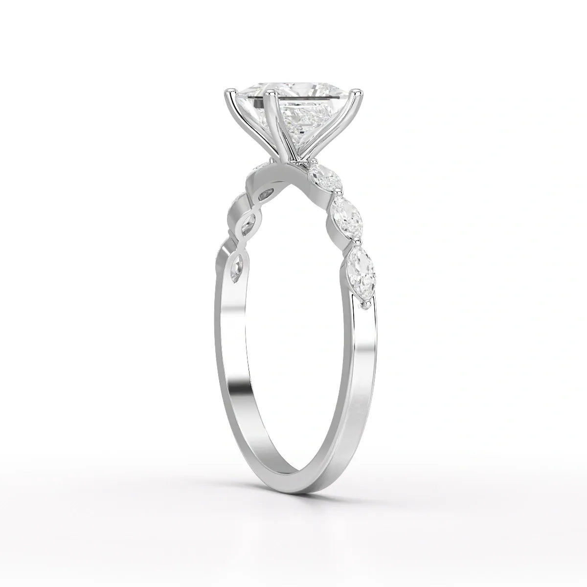 1.3 CT Princess Cut Lab Diamond Ring with Marquise cut Side Diamonds