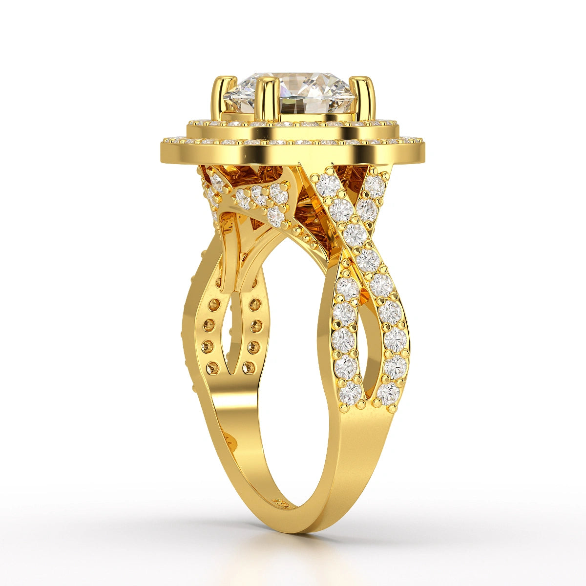 3 CT Round Cut Layered Halo Lab Diamond Ring