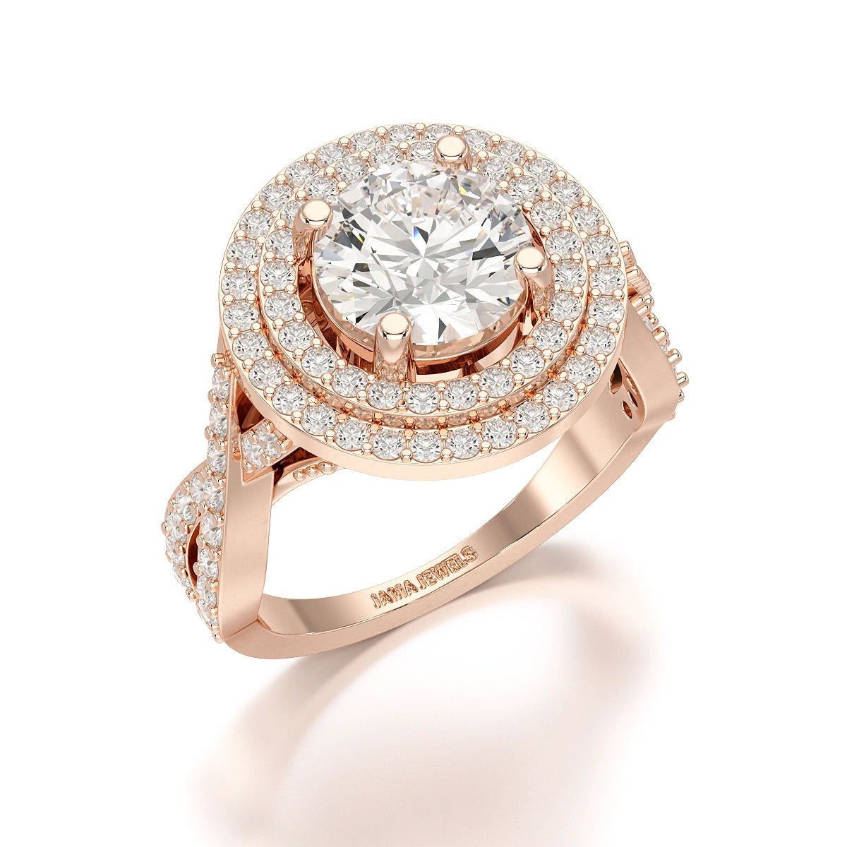 3 CT Round Cut Layered Halo Lab Diamond Ring