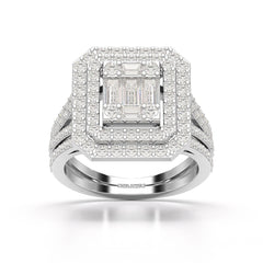 1.94 CT Baguette Cut Layered Halo Lab Diamond Ring