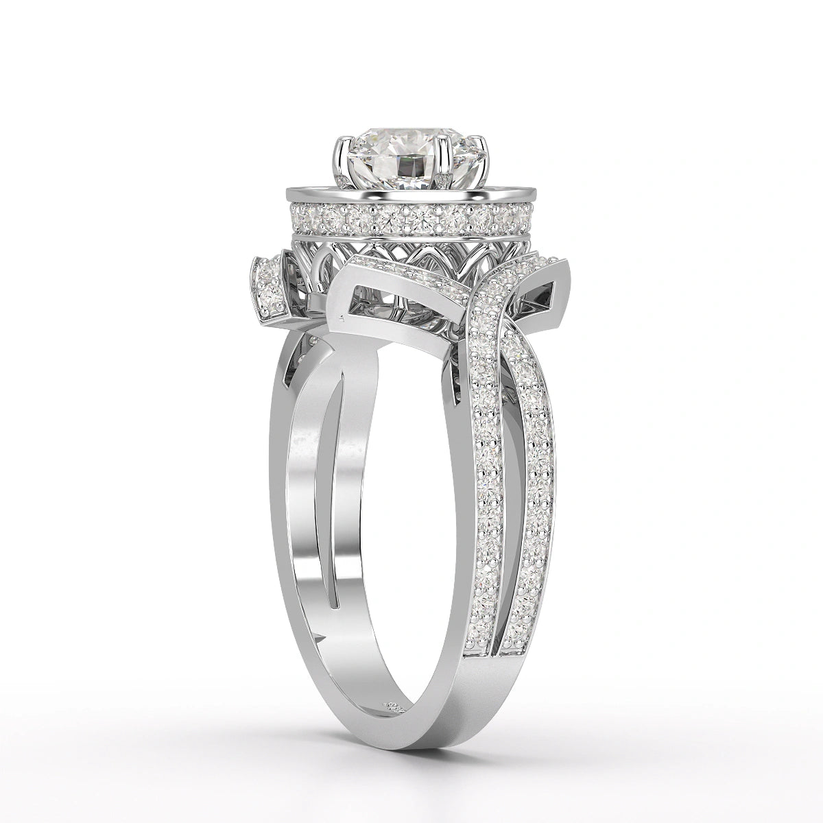 1.9 CT Round Cut Solitaire Halo Lab Diamond Ring