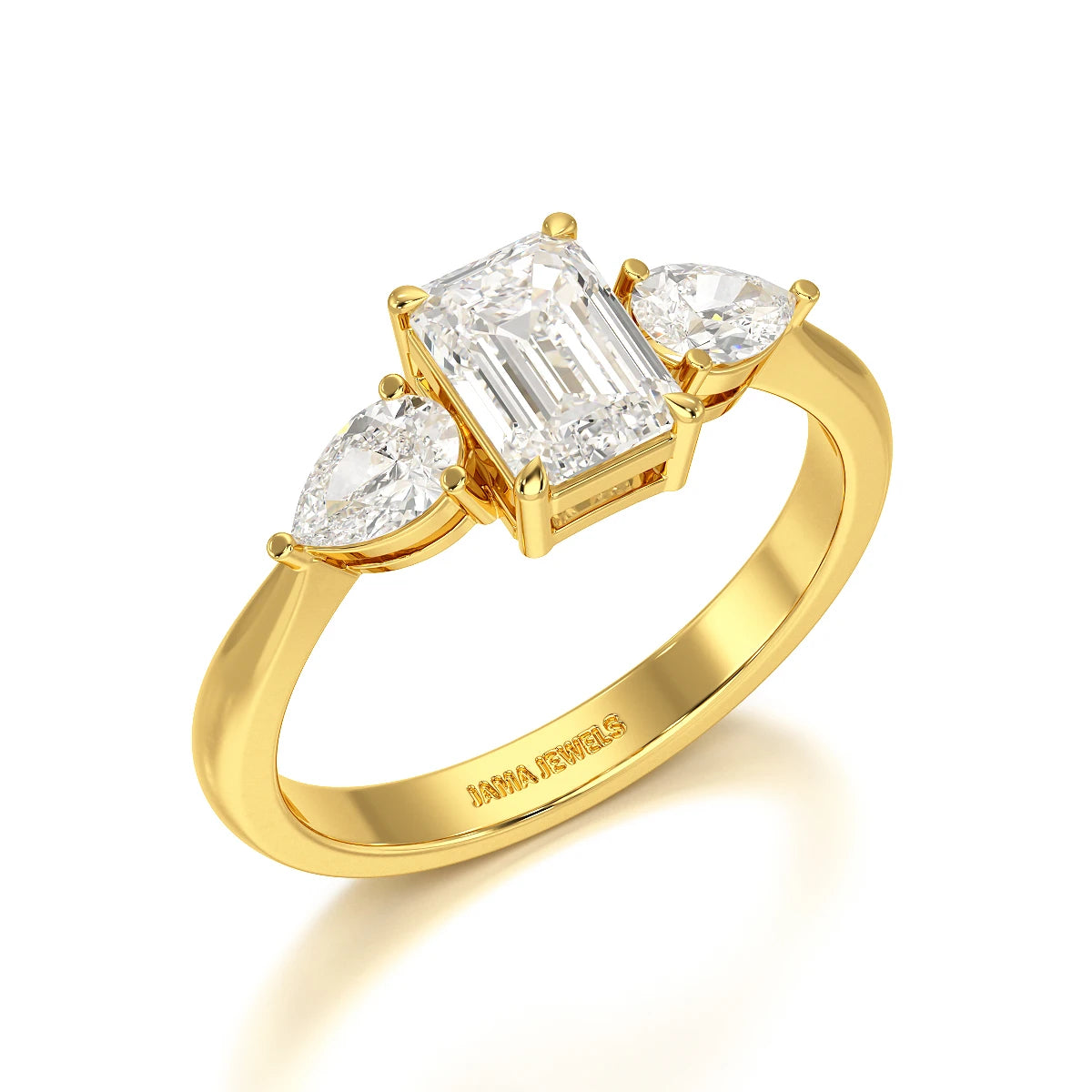 1.4 CT Three Stone Emerald/Pear Cut Lab Diamond Ring