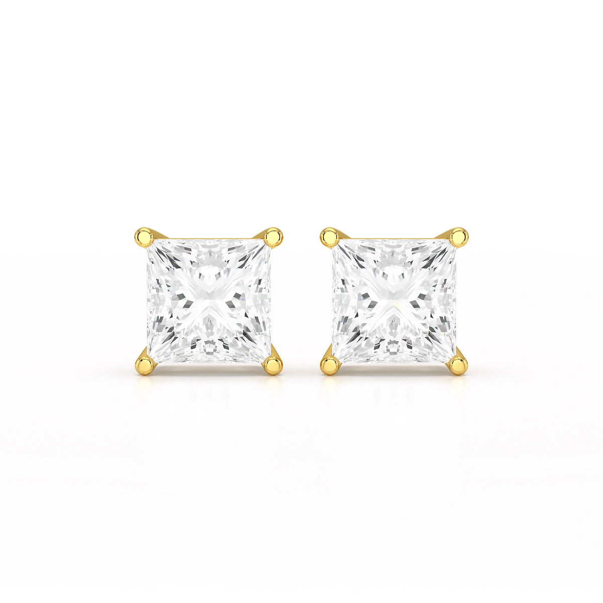 Single Princess Cut Lab Diamond Stud Earrings