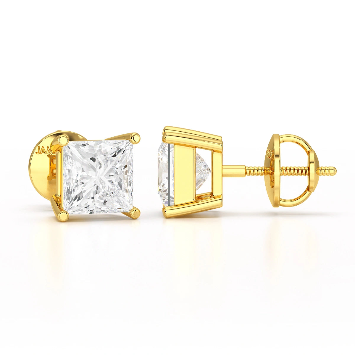 Single Princess Cut Lab Diamond Stud Earrings