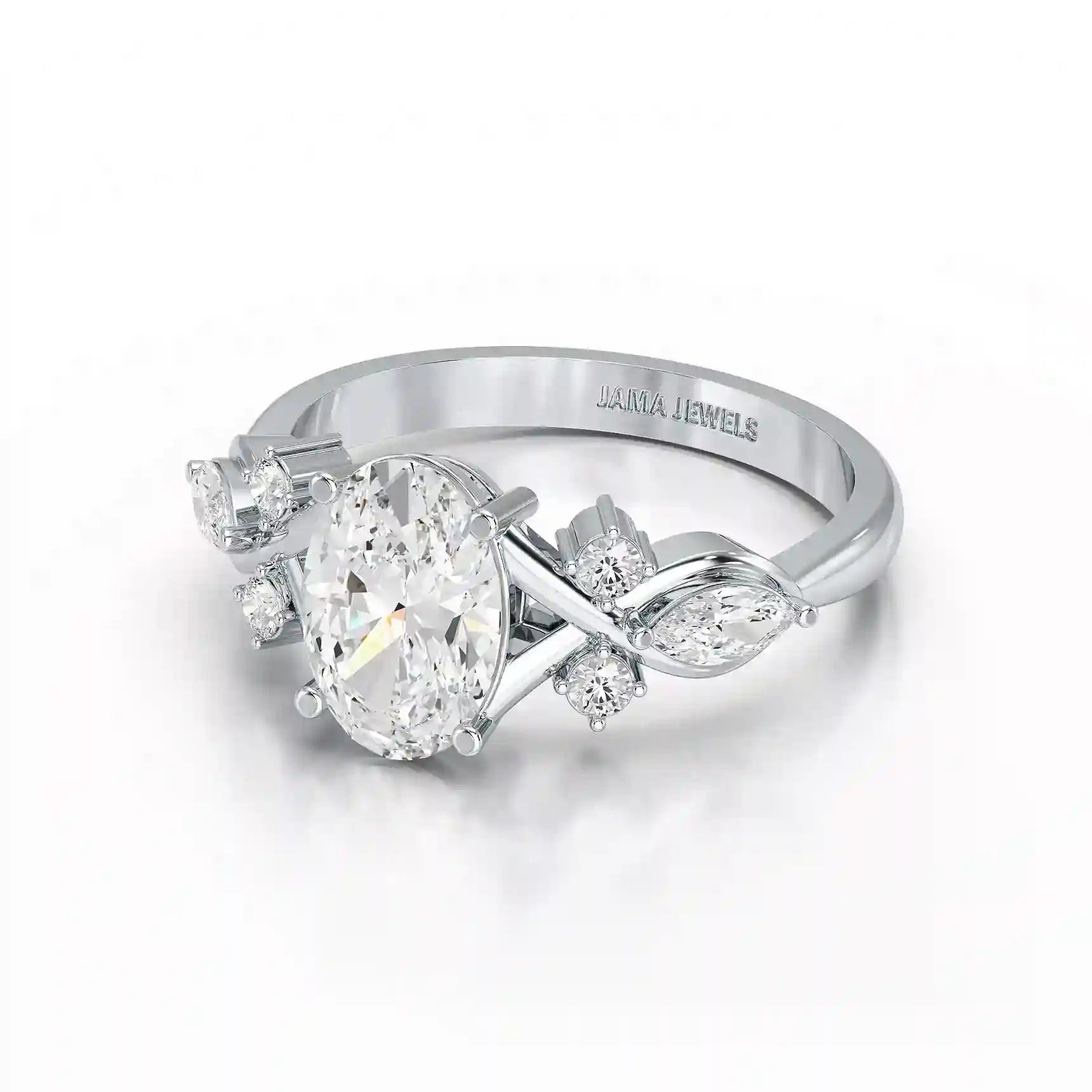 1.80 CT Oval Cut Sideways Ring with Marquise & Round Side Diamonds