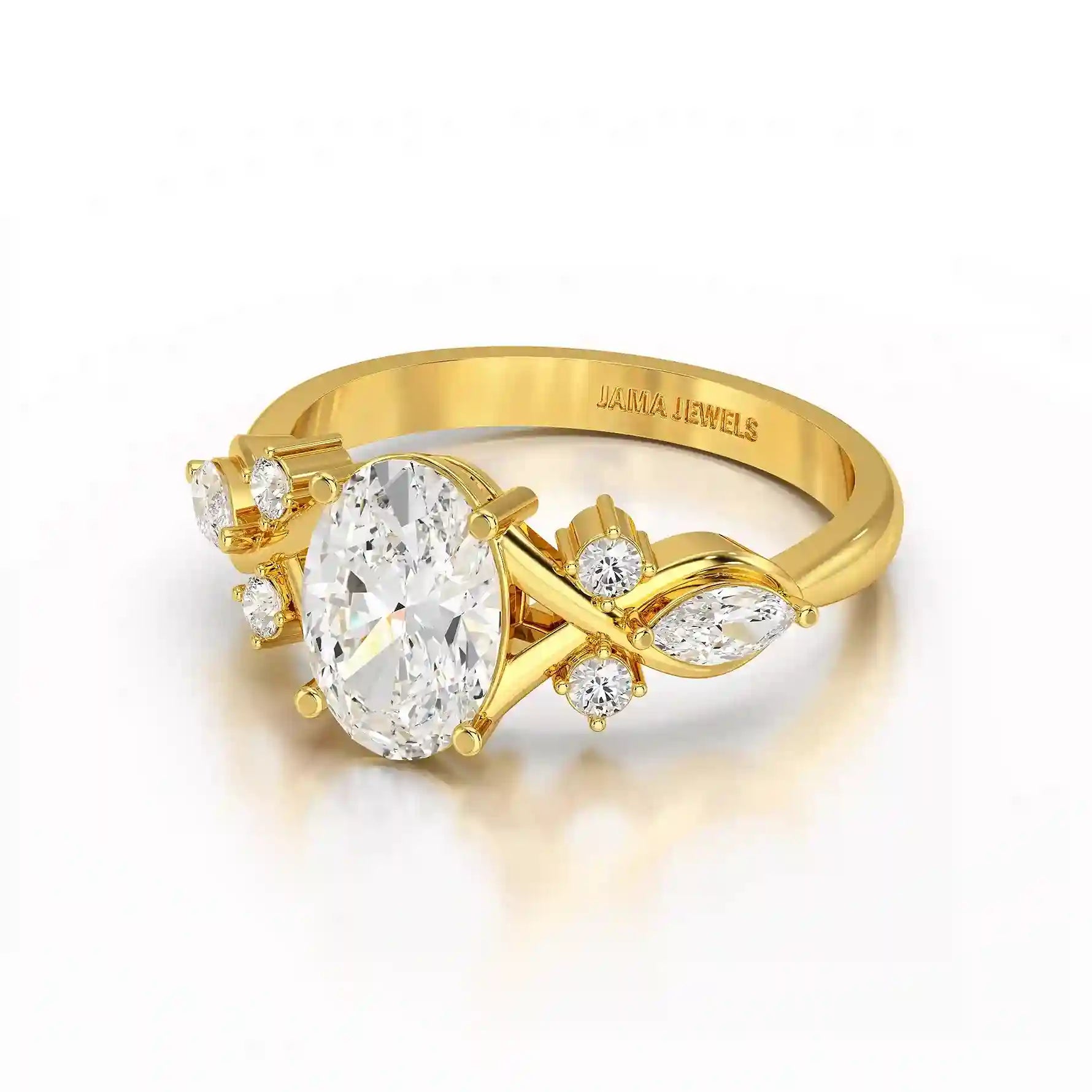 1.80 CT Oval Cut Sideways Ring with Marquise & Round Side Diamonds