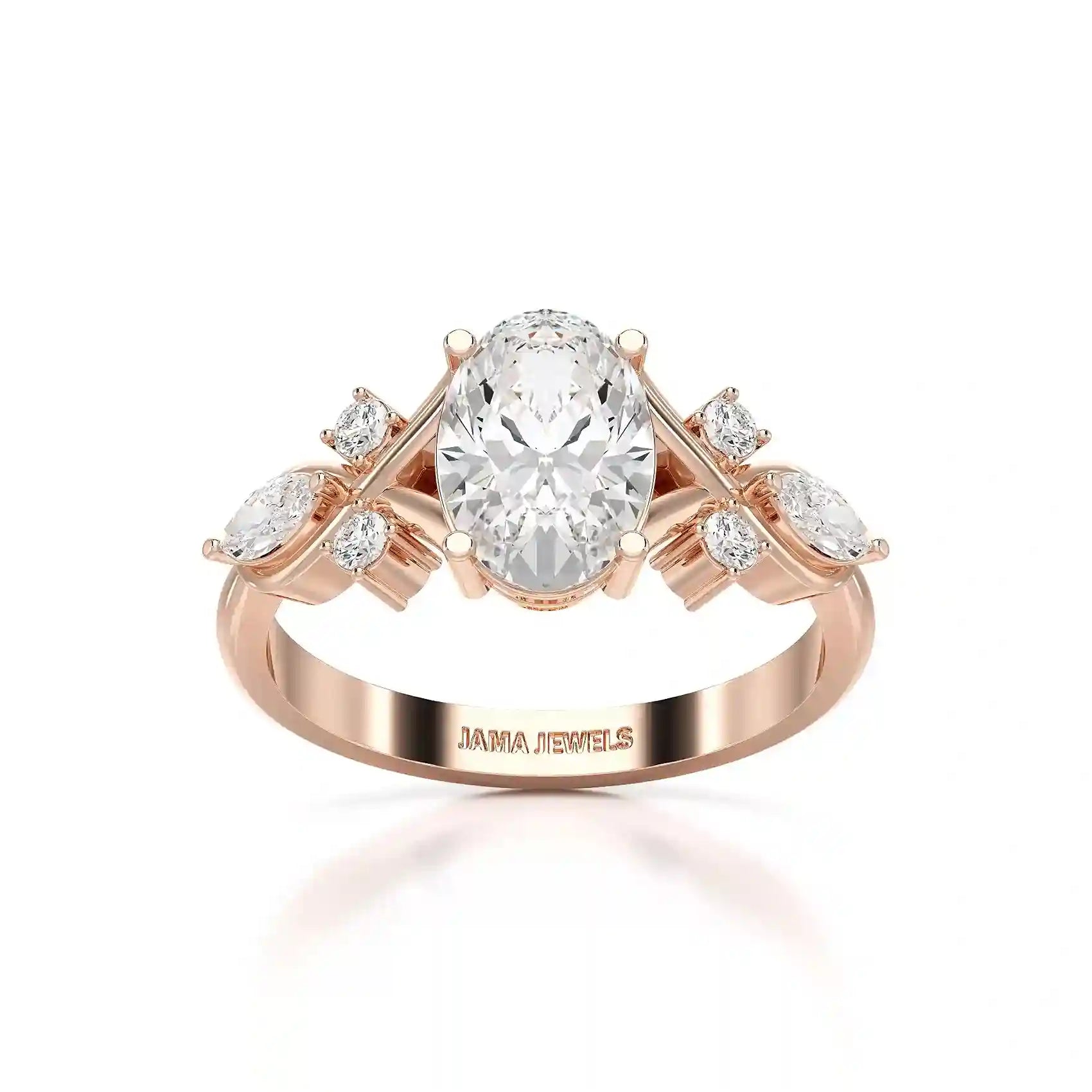 1.80 CT Oval Cut Sideways Ring with Marquise & Round Side Diamonds