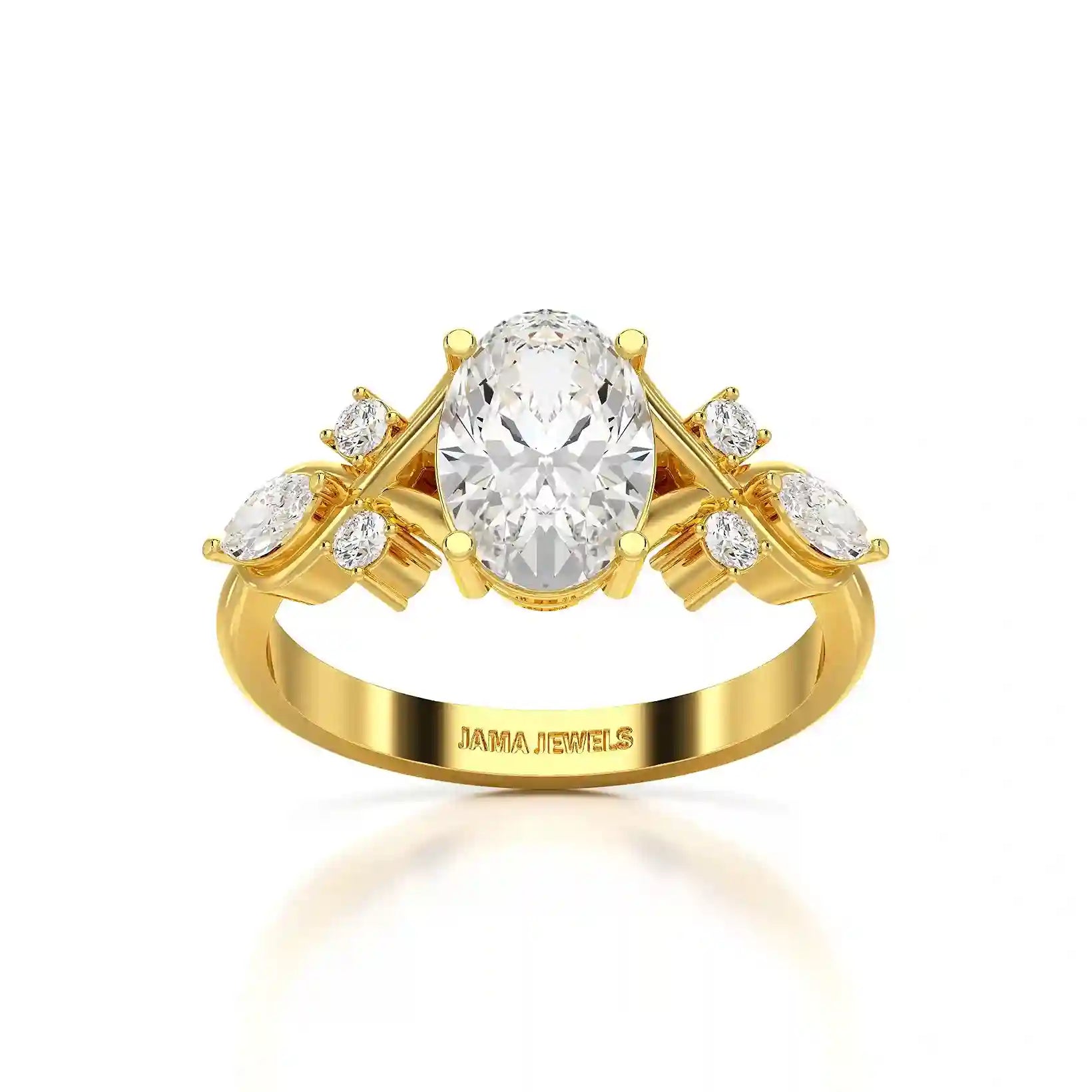 1.80 CT Oval Cut Sideways Ring with Marquise & Round Side Diamonds
