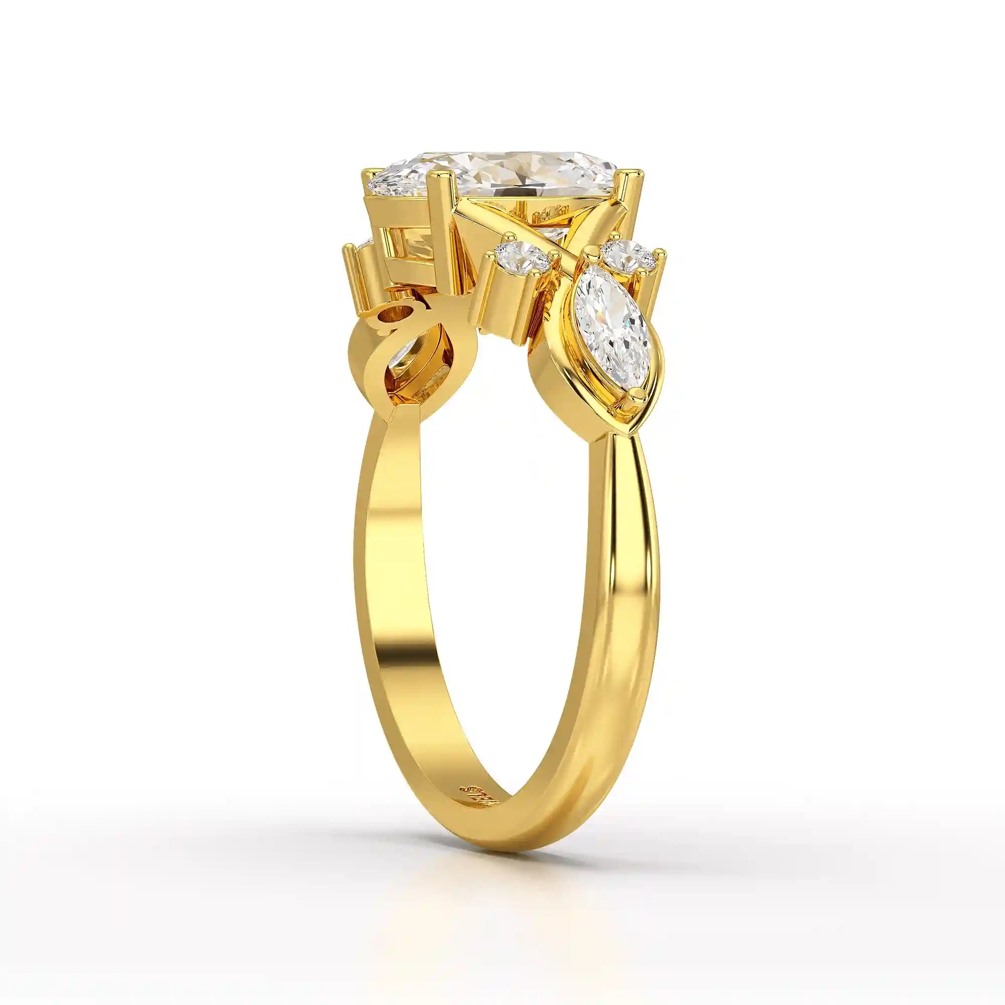 1.80 CT Oval Cut Sideways Ring with Marquise & Round Side Diamonds