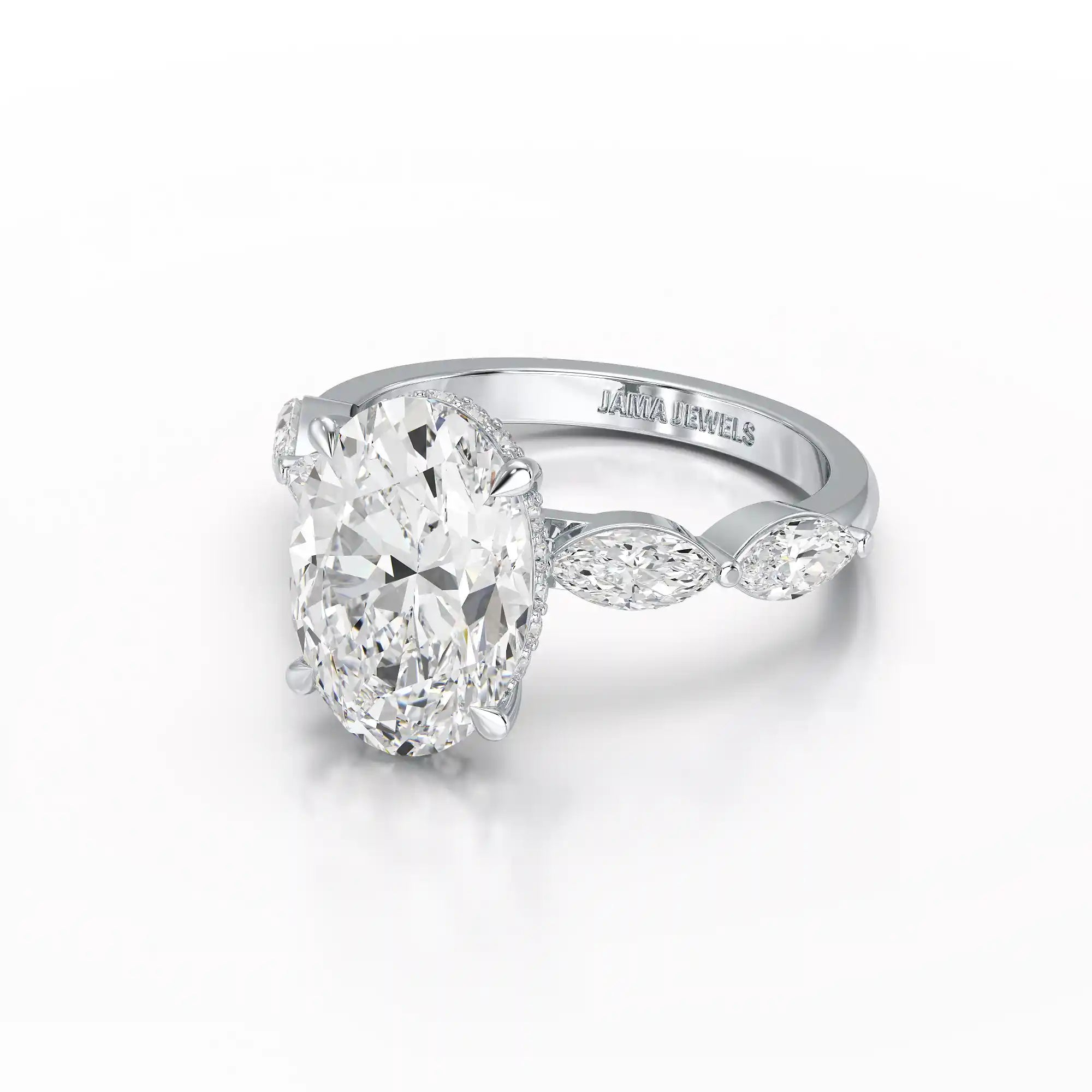 3.40 CT Oval Cut Ring with Marquise & Round Cut Side Diamonds