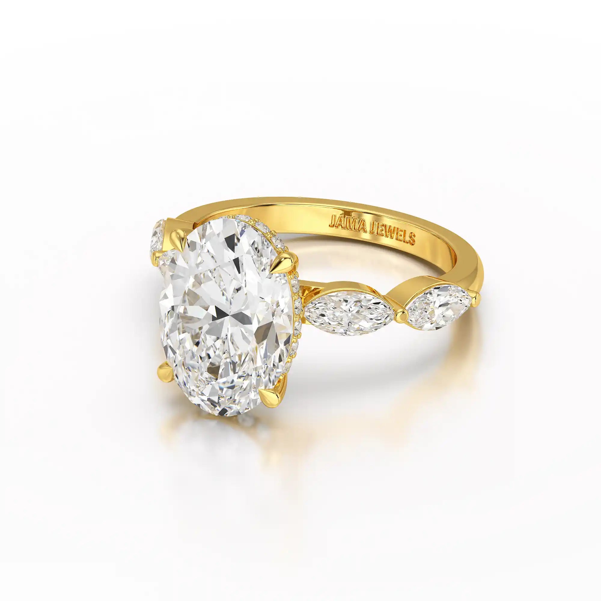 3.40 CT Oval Cut Ring with Marquise & Round Cut Side Diamonds
