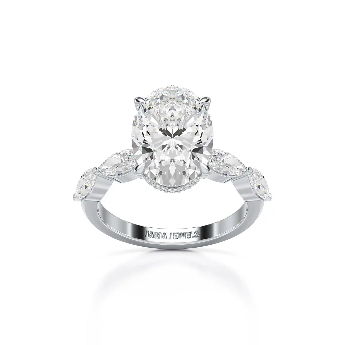 3.40 CT Oval Cut Ring with Marquise & Round Cut Side Diamonds