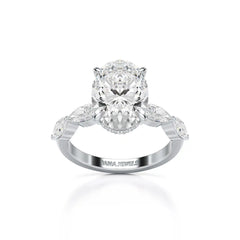 3.40 CT Oval Cut Ring with Marquise & Round Cut Side Diamonds