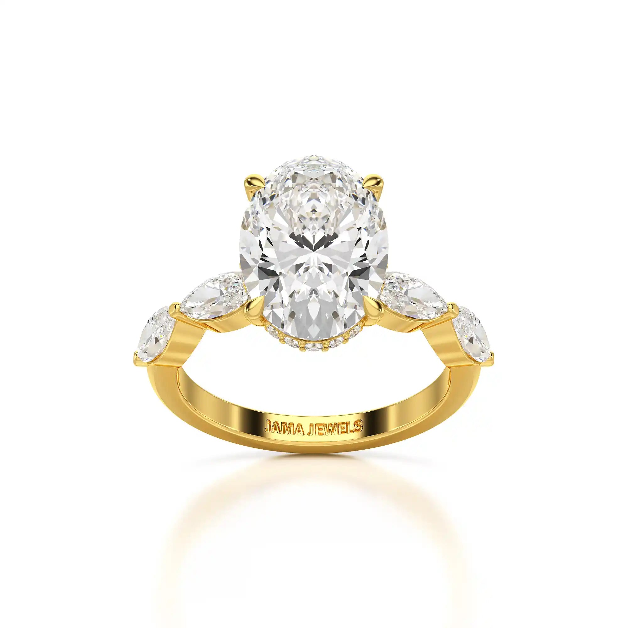 3.40 CT Oval Cut Ring with Marquise & Round Cut Side Diamonds