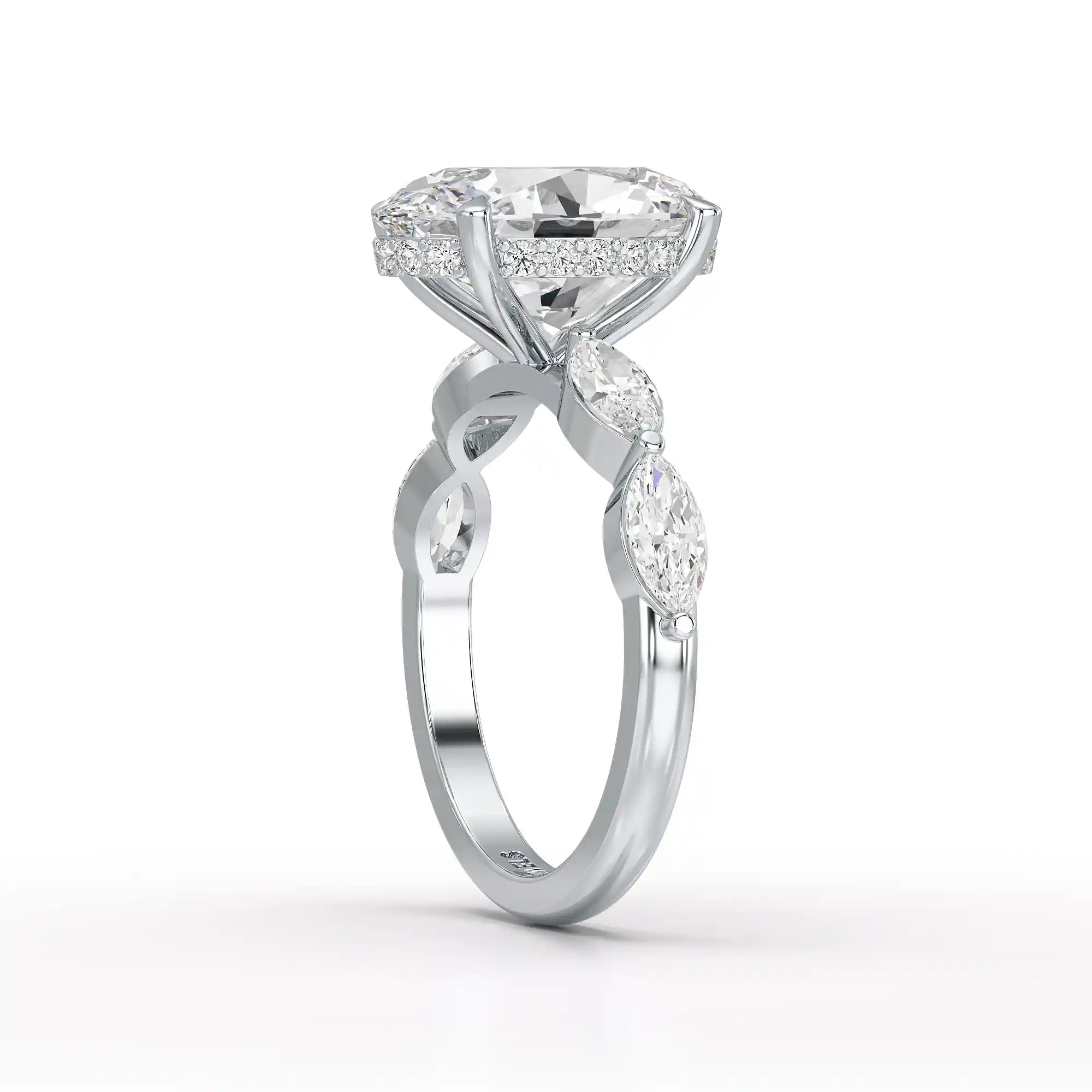 3.40 CT Oval Cut Ring with Marquise & Round Cut Side Diamonds