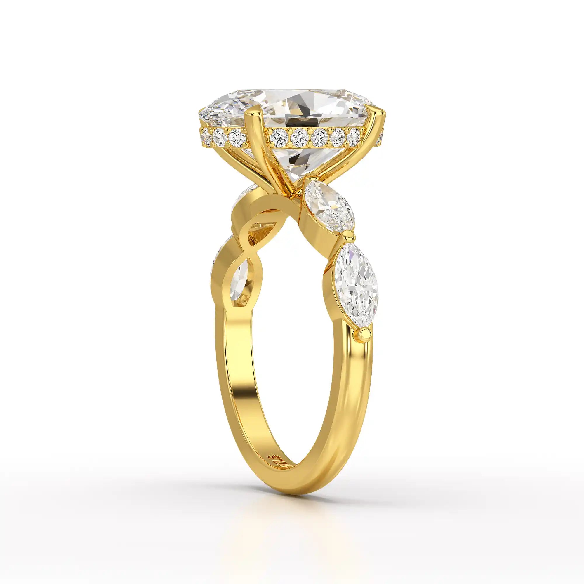 3.40 CT Oval Cut Ring with Marquise & Round Cut Side Diamonds