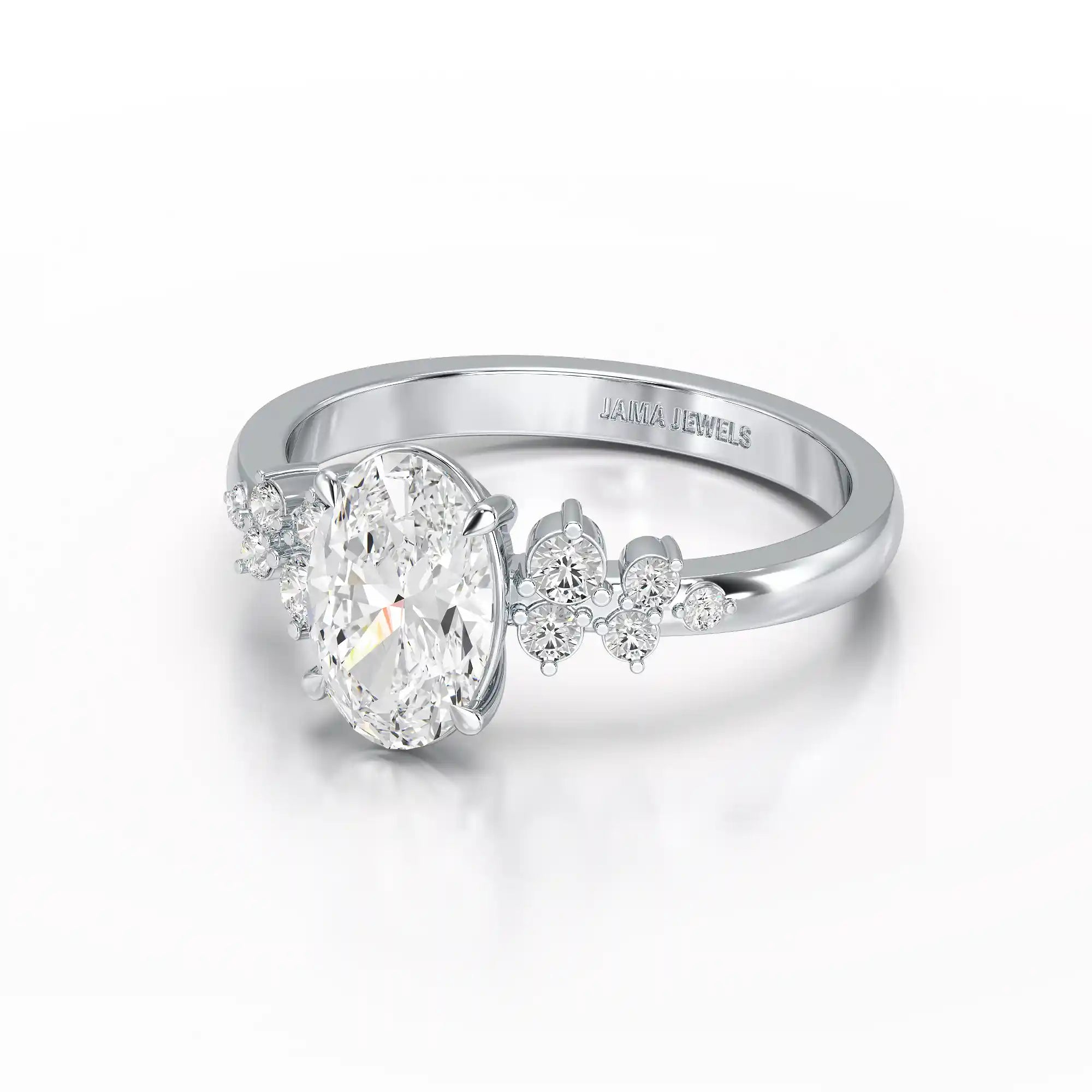 1.80 CT Oval Cut Ring with Round Side Diamonds