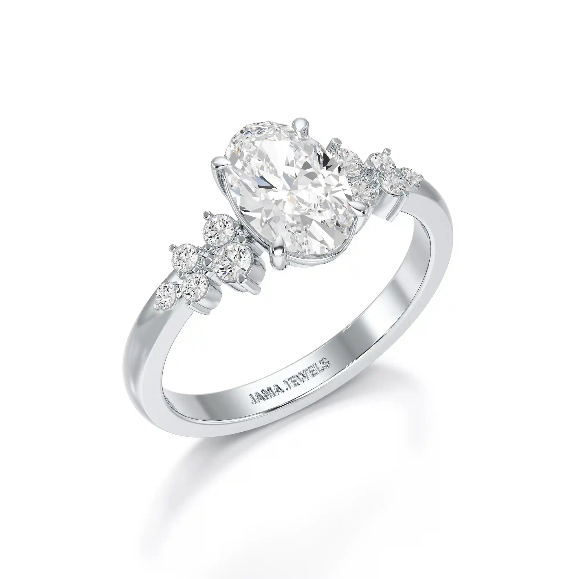 1.80 CT Oval Cut Ring with Round Side Diamonds