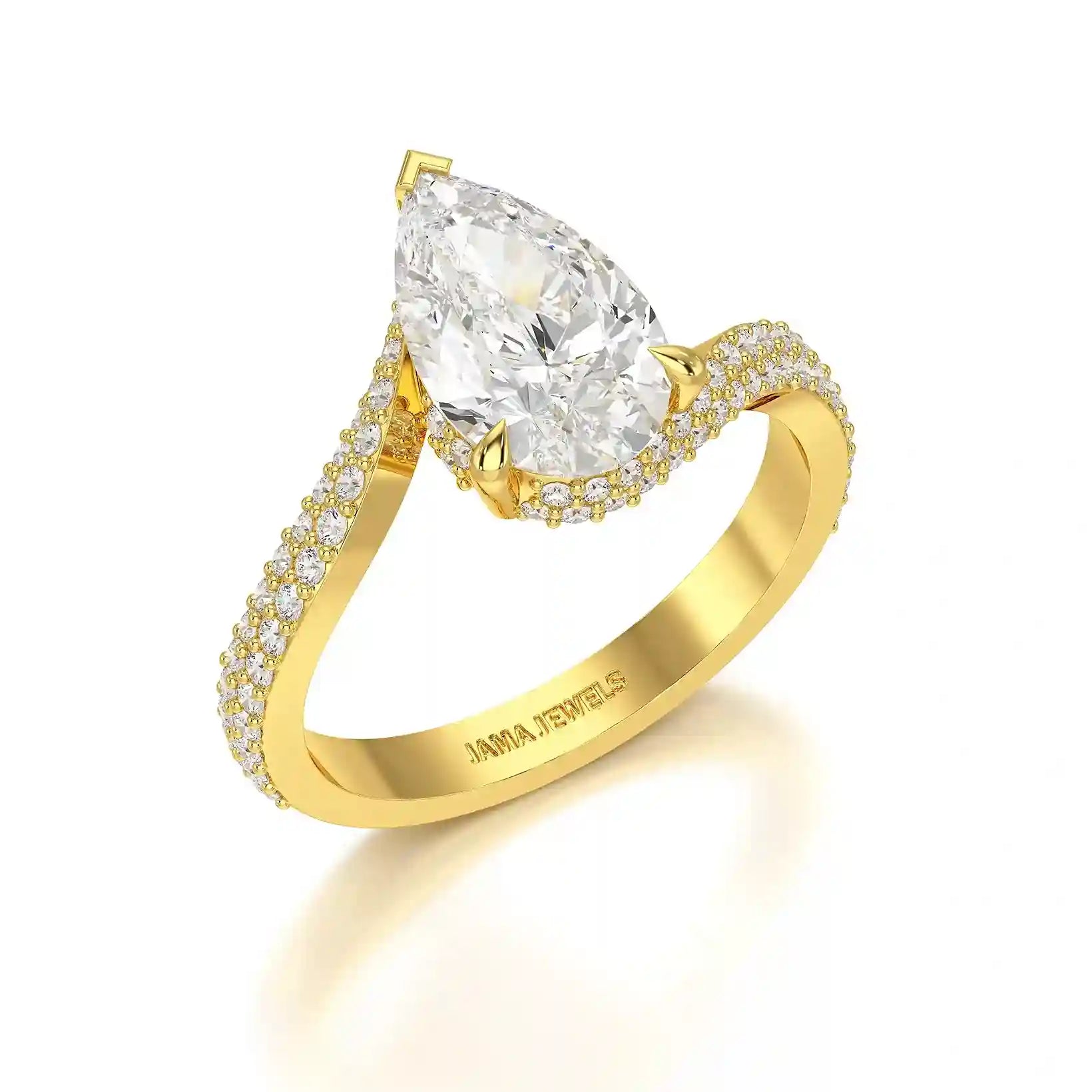 2.55 CT Pear Cut Twisted Ring with Round Diamonds
