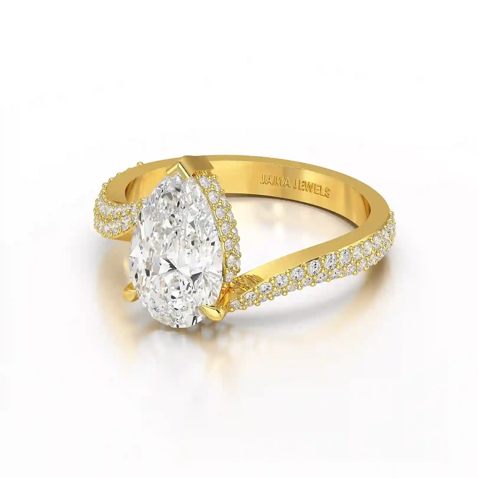 2.55 CT Pear Cut Twisted Ring with Round Diamonds